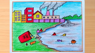 Plastic Pollution Drawing How to Draw Environment Pollution Scenery World Environment Day Drawing [upl. by Anauqed]