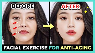 ✨FACE EXERCISE FOR ANTIAGING  Fix Tear troughs Smile lines Marionette lines Saggy mouth corners [upl. by Adnuhsed569]