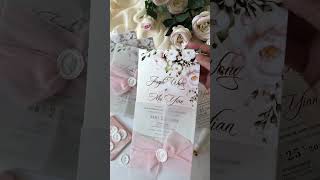 Elegant rosey wedding invitation with vellum wrap ribbon and wax seal [upl. by Wernsman950]