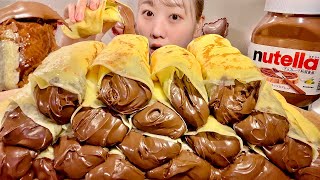 ASMR Nutella Chocolate Crepe Rolls【Mukbang Eating Sounds】【English subtitles】 [upl. by Aronek110]