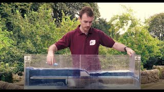 JBA Trust hydraulic flume showing how engineered structures affect flow in rivers full video [upl. by Htiekal]