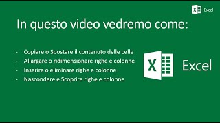 2 VIDEO EXCEL  OPERAZIONI DI BASE copia sposta incolla eliminare righecolonne [upl. by Ahseila]