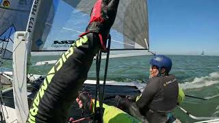 Nacra 20  ENE 1418 knots  spi to Oudeschild Round Texel 2023  2nd in our class  363 kmh [upl. by Gwenette]