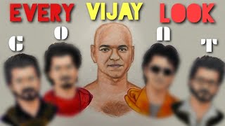 Thalapathy Vijay All Different Looks from GOAT movie  Timelapse Drawing [upl. by Woodford]