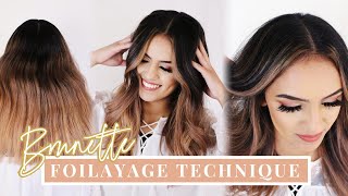 Brunette Foilayage on Dark Hair  Transform an Ombre to Balayage with LowLight Dimension Technique [upl. by Aiuqet]