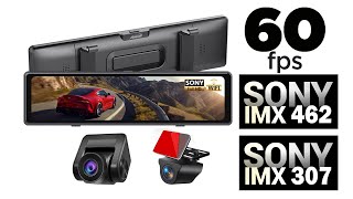 60fps Mirror Dash Cam with External SONY IMX 462 and SONY IMX 307 Sensor1126inch Adinkam V282CHN [upl. by Nwonknu]