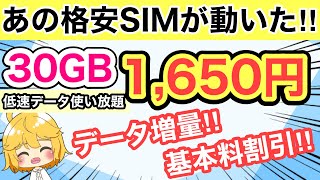 【速報】あの格安SIMが動いた🔥30GBで1650円‼️低速データ使い放題・データ増量・基本料割引✨【docomoauSoftBankmineo日本通信IIJmioHISモバイル】 [upl. by Diley]