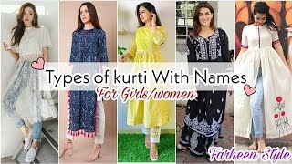 Types of kurtis with namesLatest kurti designkurtis for girlswomenkurtis namesFarheen Style [upl. by Camm951]