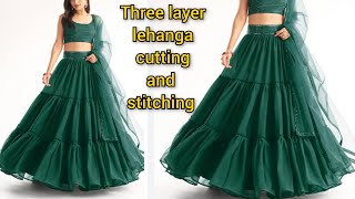 three layer lehanga cutting and stitching  designer lehenga cutting and stitching  lehanga design [upl. by Dyun]