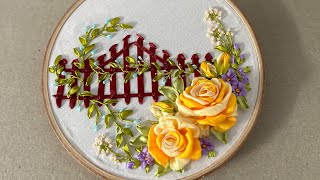 Ribbon Embroidery Design  Flower Fence [upl. by Hgielime]