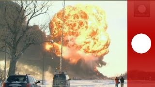 Oil Train Inferno Video of massive explosion as US train derails in North Dakota [upl. by Tace]