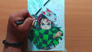 How to draw quottanjiro kamadoquotstep by steptutorialfor beginners demon Slayer👿 [upl. by Ellynad]