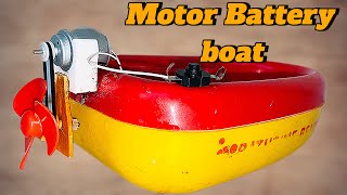 How To Make Working Boat With Electric Motor Battery Pulley Belt  Science Project [upl. by Elag]