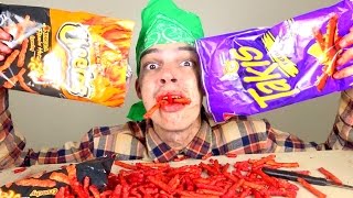 HOT CHEETOS amp TAKIS FUEGO CHALLENGE [upl. by Eilloh734]