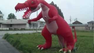 Dinosaur shooting game event production  Spinosaurus Inflatable  ABItech 恐竜シューティング／スピノサウルス④ [upl. by Alet]