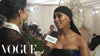 Solange on Her Braided Halo amp Performing With Beyoncé at Coachella  Met Gala 2018 With Liza Koshy [upl. by Rinna]