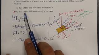 Friction on an Incline Example with inclined applied load  Part 2 of 2 [upl. by Curhan39]