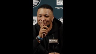 Cute moment to kickoff Saquon Barkleys press conference [upl. by Esinev]