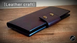 Making a leather long wallet  clutch Handmade Pattern [upl. by Haridan]