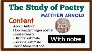 The Study of Poetry by Matthew Arnold englishliterature Literary Criticism and Theory [upl. by Selyn741]