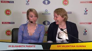 2019 Womens Candidates Round 3 Gunina analyses her victory vs Kosteniuk [upl. by Dulciana]