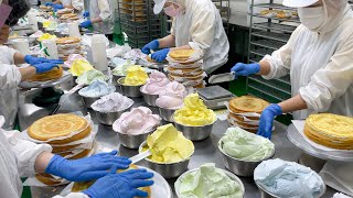 1000 cakes sold out a day Amazing rainbow mille crepe cake mass production  彩虹千層蛋糕量產Food factory [upl. by Yelsha]