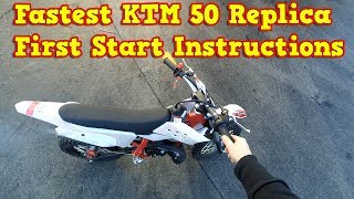 Fastest 50cc Pit Bike First Start Instructions  KTM Replica NRg50 from Nitro Motors [upl. by Rutherfurd]