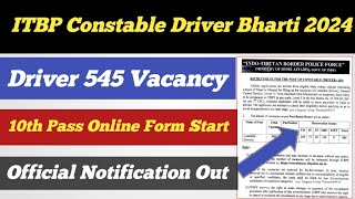 ITBP Constable Driver Bharti 2024 ll 10th Pass Online Form ll Official Notification Out [upl. by Enitram]