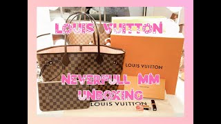 Updated Louis Vuitton Neverfull MM Damier Ebene Unboxing [upl. by Andri]