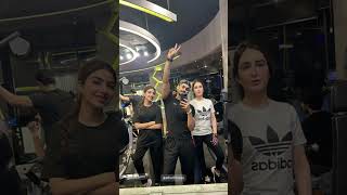 Sidra Niazi and Kinza Hashmi posed at gym with their trainer lollywood kinzahashmi sidraniazi [upl. by Bradan]