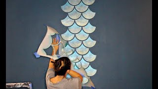 How to Stencil a Mermaid Fish Scales Wall  Painting a Feature Wall with Wall Stencils [upl. by Reifinnej621]