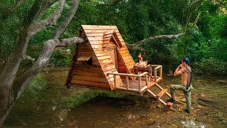 Build an Amazing Shelter Cabin on the Water Survival Camping Tree House Catch and Cook [upl. by Jennie]