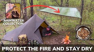 Solo Overnight Building a Tarp Tent During a Severe Rainstorm and Liver with Caramelized Onions [upl. by Tolley]