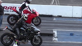 H2 Ninja vs Ducati Panigale V4 drag race [upl. by Acus744]