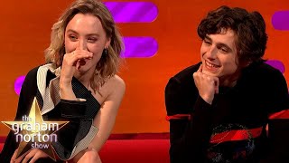 The Graham Norton Show S24E15  Saoirse Ronan Timothée Chalamet Laura Linney Stephen Mangan 1975 [upl. by Oniger54]