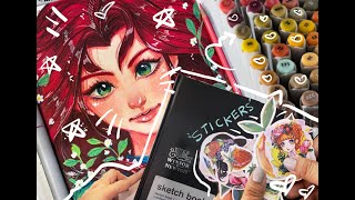 Starting a New Sketchbook  Coloring with Alcohol Markers  Stickers  Winsor and Newton Sketchbook [upl. by Ailel432]