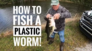 How to fish a plastic worm plus a giant Bass [upl. by Ahsirahc]