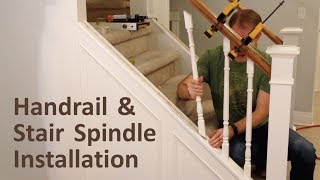 How to Install Handrail and Stair Spindles Staircase Renovation Ep 4  Finish Carpentry [upl. by Ahsirtal]