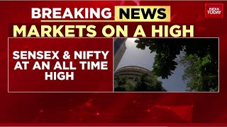 Sensex Hits Record High Nifty Crosses 22000 As It Rally Continues  India Today News [upl. by Olwen]