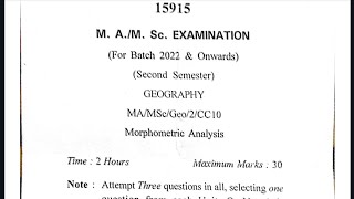 MSc 2nd Semester Geography Question Paper Morphometric Analysis 2022 [upl. by Louie713]