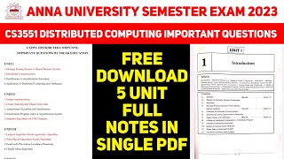 CS3551 DISTRIBUTED COMPUTING IMPORTANT QUESTIONS 2023  FREE DISTRIBUTED COMPUTING FULL NOTES [upl. by Lynelle]