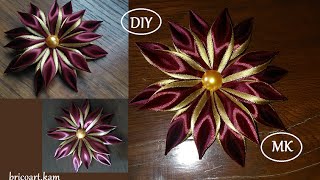 DIYMKTutorialKanzashi flower redampgold  bricoartkam [upl. by Ahsinac]