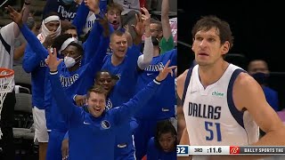 Boban Marjanovic shocks Mavericks bench after hits two 3s in a row 😲 [upl. by Rehsu]