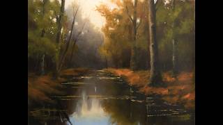 Easy way to paint a forest and river scene Painting lesson for beginners Time lapse Tonalism [upl. by Mcdowell799]