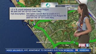 Fatal crash blocks traffic on I5 southbound near Camp Pendleton [upl. by Celin637]