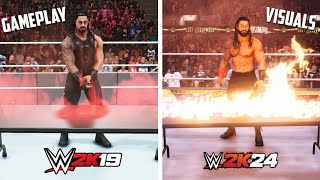 WWE 2K24 vs WWE 2K19  Detailed Comparison GraphicsOMG momentsCharacter models [upl. by Grenville156]