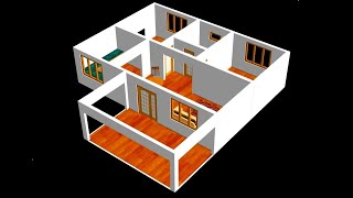 Small House Plan 11 x 9m 2 Bedroom with American Kitchen 2020 [upl. by Brower]