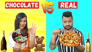 Real vs Chocolate FOOD Challenge [upl. by Nosirrag]