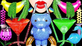 ASMR RAINBOW DRINKS VAMPIRE FROG EGG TEA BOBA SHOOTER CANDY HONEY JELLY BIRD GLASS 신기한 물 먹방 [upl. by Sima234]