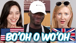 American amp British React to When Americans Try British Accents By Chewkz [upl. by Depoliti]